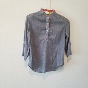 Ms. Paquette Women's 3/4 Sleeves Placket Shirt Gingham Small Blue Casual Blouse